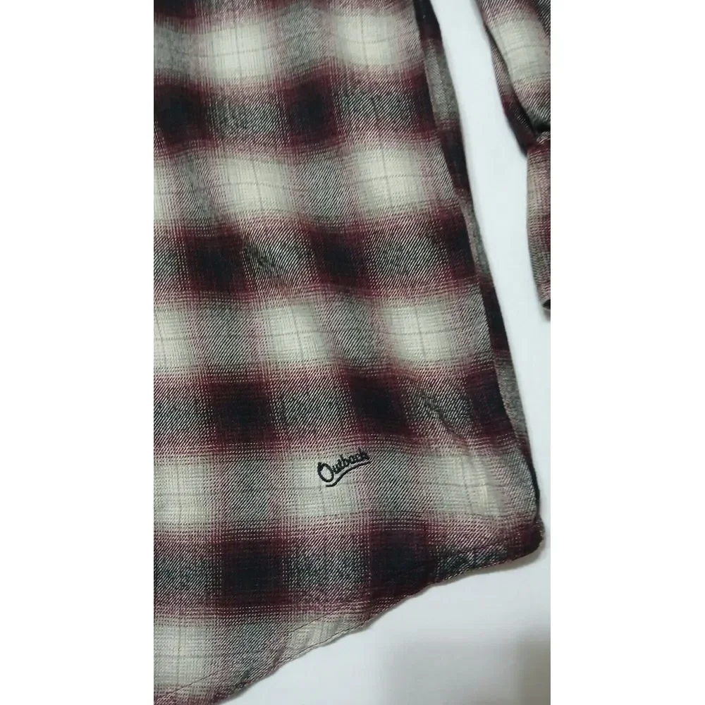 Outback Trading Company Mens XXL Western‎ PearlSnap Burgundy Long Sleeve Flannel